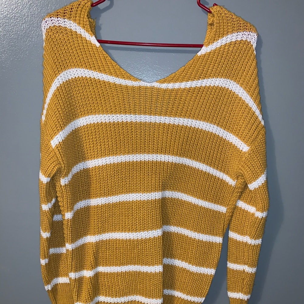 Love Tree Striped V-Neck Twist Back Sweater